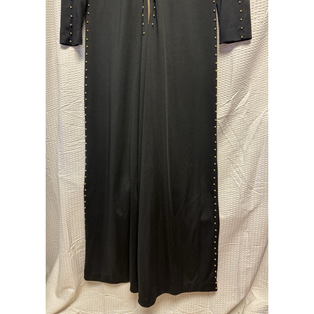 Vintage 1970s Bernie Bee New York Wide Leg Palazzo Jumpsuit Black Studded Zip MD - Picture 2 of 16